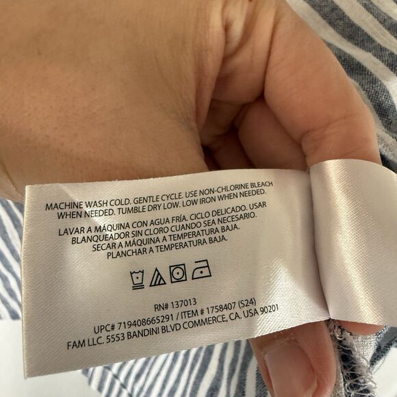 Orvis Linen Blend Button Down Shirt Women's Medium Blue White Striped Short Slv - Picture 7 of 10